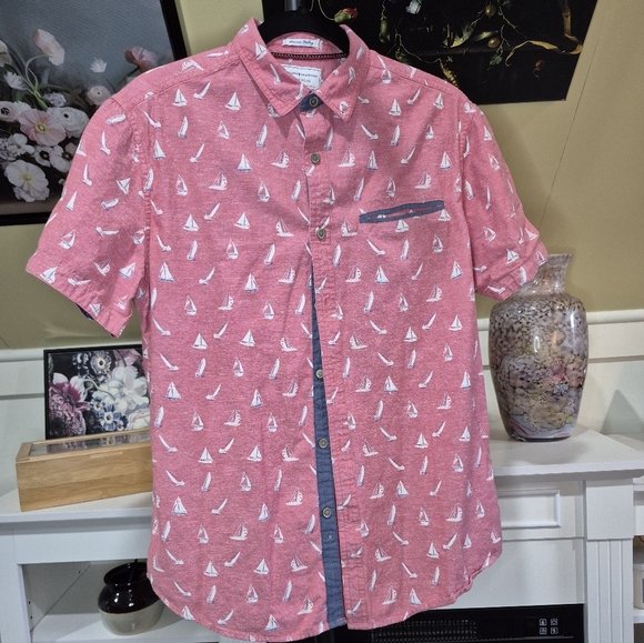On The Road Pink Sailboat Button-Down Shirt - Picture 1 of 6